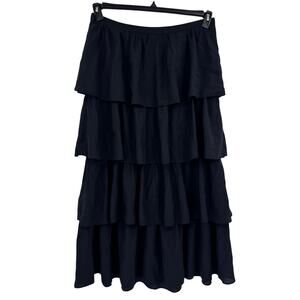 Abercrombie & Fitch Women's Large Black Ruffle Tiered Boho Flowy Long Maxi Skirt